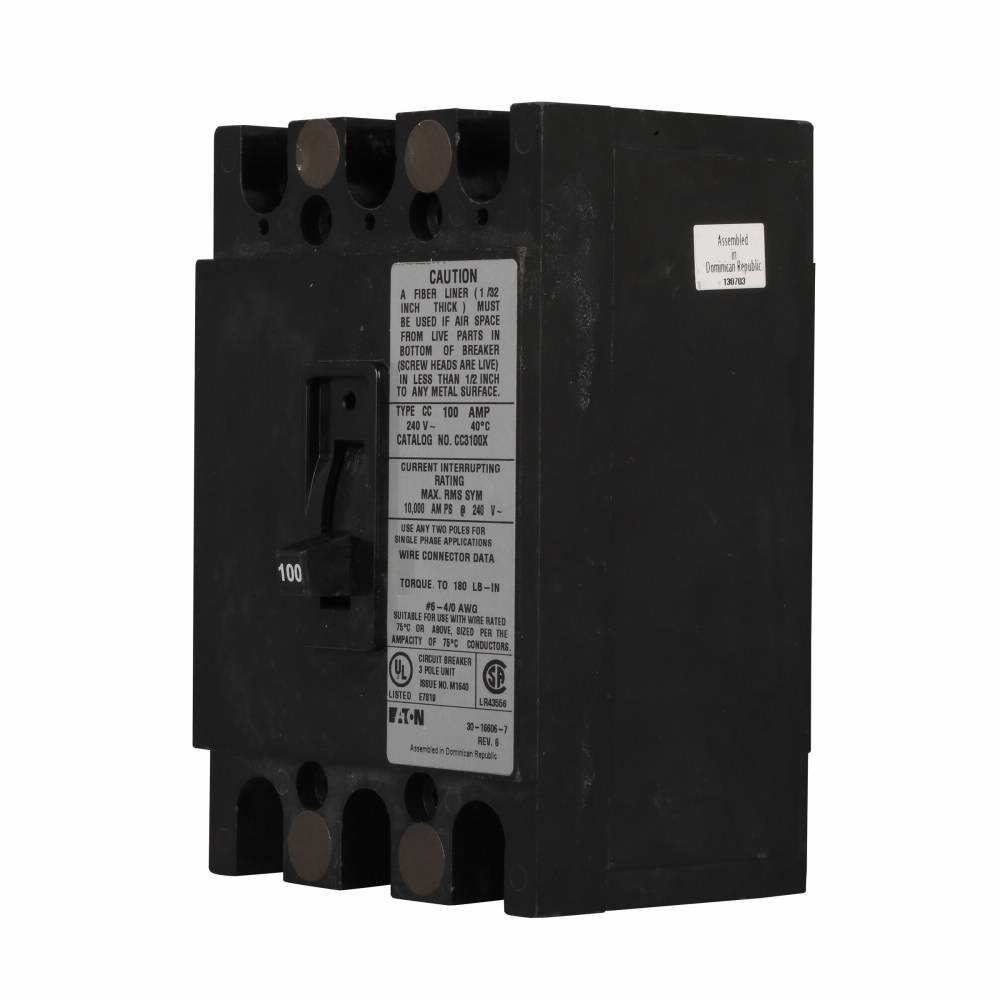 EATON CC3100X Type CC Molded Case Circuit Breaker, 120/208Y VAC, 100 A ...