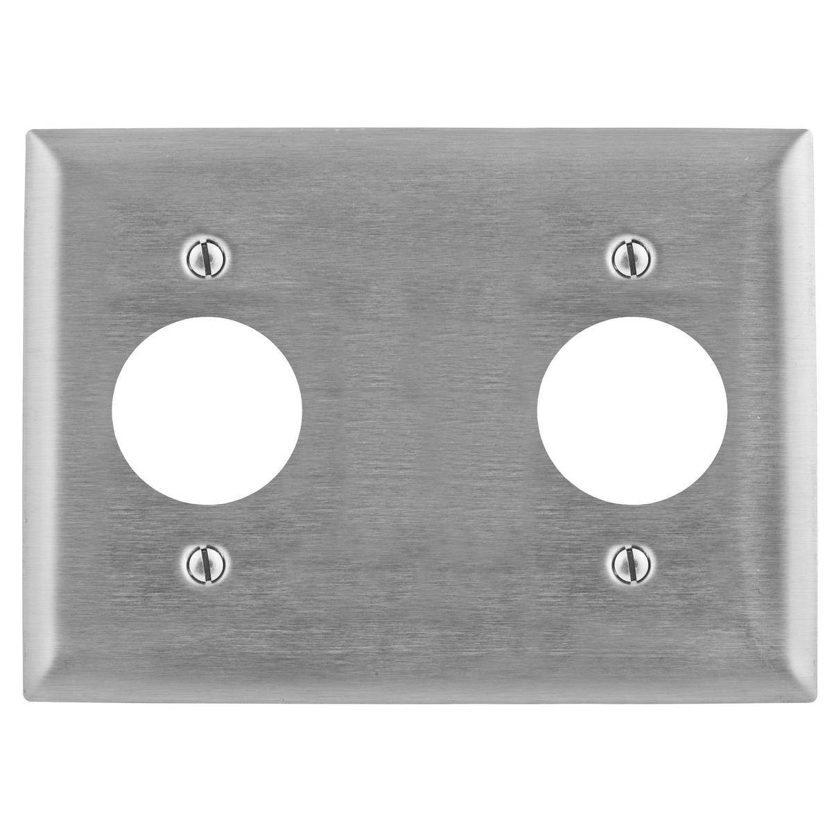 Wiring Device-Kellems HBL23909HG Standard Receptacle Wall Plate, 3 Gangs, 6.4 in W x 4.4 in H, Stainless Steel, Silver