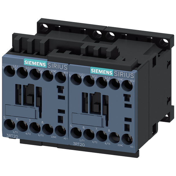 Siemens 3RA23158XB301BW4 Reversing Contactor Assembly w/ Mechanical & Electrical Interlock, 48 VDC V Coil, 7 A, 0NO-3NC Contact, 3 Poles