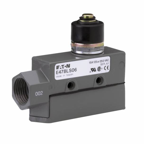 EATON E47BLS06 Enclosed Precision Limit Switch, 250 VAC, 30 VDC, 6/15 A, Booted Plunger Actuator, SPDT Form C Contact, 1 Poles