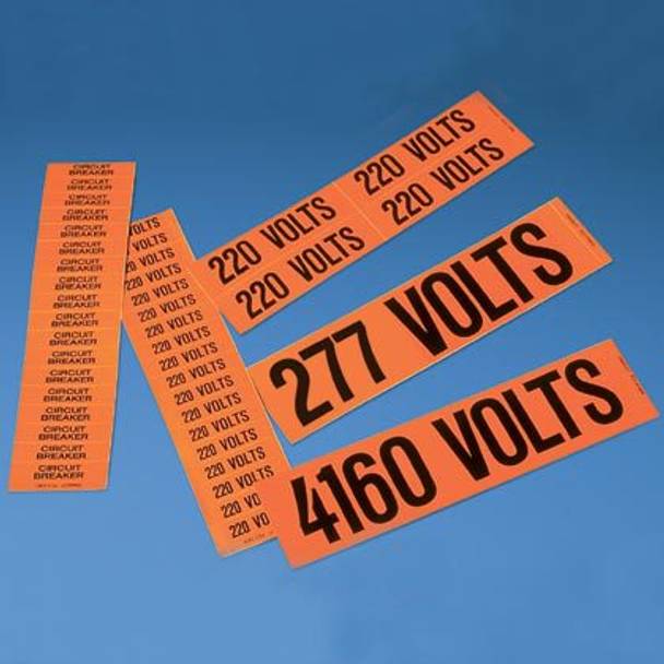 Panduit® PCV-120BY Style B Voltage Marker, 4.5 in W x 4-1/2 in L, 120 VOLTS Legend, Black Legend, Orange Background, Vinyl