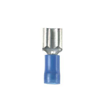 Panduit® Pan-Term™ DNF14-110-M Type DNF Loose Piece Vibration-Resistant Female Disconnect, 14 AWG Conductor, 0.11 in W x 0.032 in THK Tab, Funnel Entry/Serrated/Sleeved Barrel, Brass, Blue, Barrel Insulated