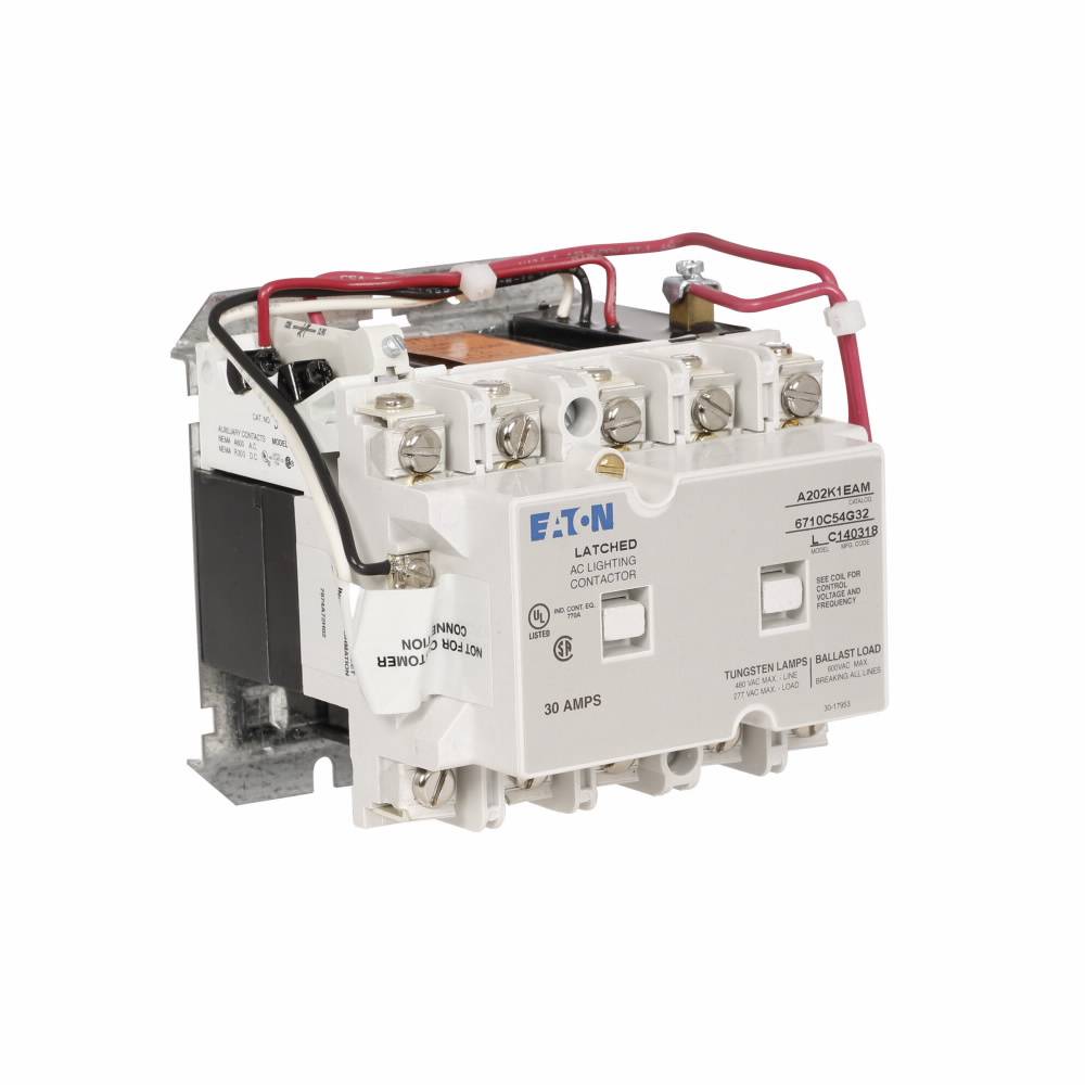EATON A202K1EWM Type AC Enclosed Magnetically Latched Lighting Contactor, 220/240 VAC V Coil, 30 A, 5 Poles
