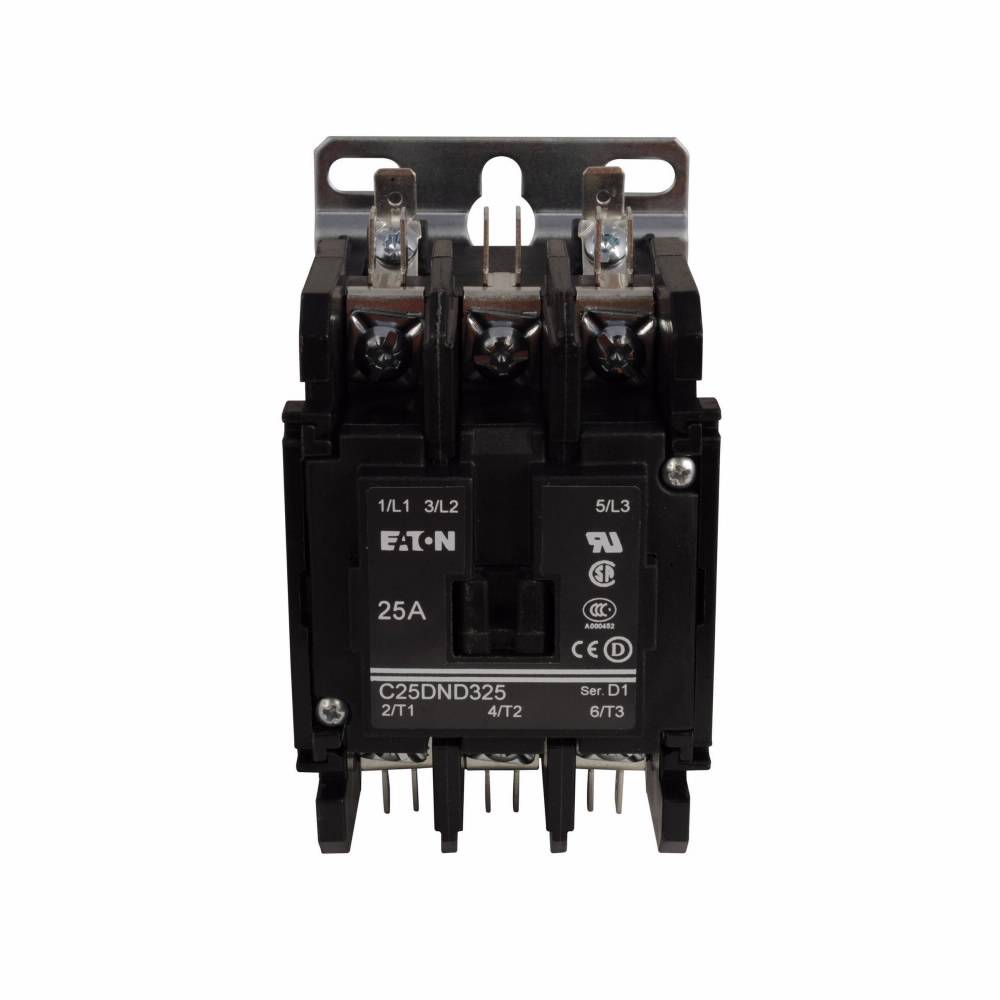 EATON C25DND330T-GL Non-Reversing Definite Purpose Control Contactor With Metal Mounting Plate, 24 VAC at 50/60 Hz V Coil, 30 A, 3 Poles