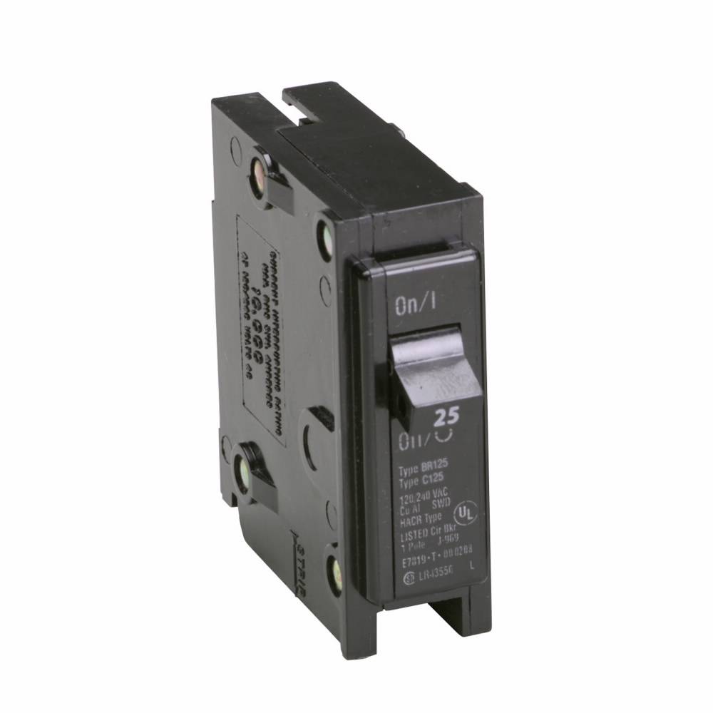 EATON BR125 Type BR Molded Case Circuit Breaker, 120/240 VAC, 25 A, 10 kA Interrupt, 1 Poles, LI Trip