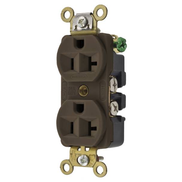 Wiring Device-Kellems HBL® HBL5352BK HBL5352 Series 1-Phase Compact Duplex Screw Mount Straight Blade Receptacle, 125 VAC, 20 A, 2 Poles, 3 Wires, Black