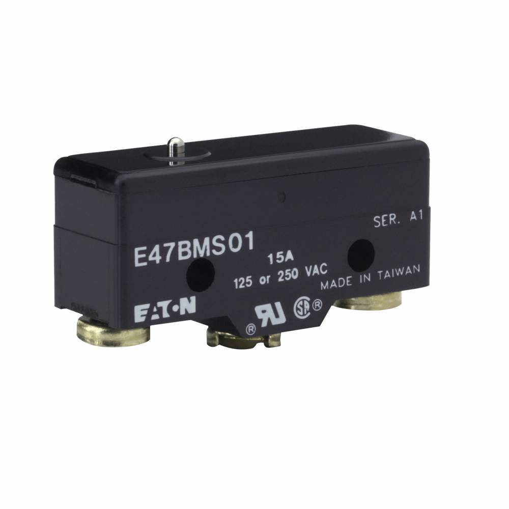 EATON E47BMS01 Basic Precision Limit Switch, 250 VAC, 30 VDC, 6/15 A, Pin Plunger Actuator, SPDT Form C Contact, 1 Poles