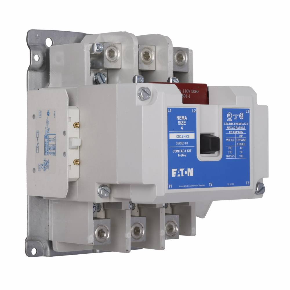 EATON CN15NN3A Freedom 3-Phase N Frame NEMA Contactor With Steel Mounting Plate, 110/120 VAC V Coil, 135 A, 1NO Contact, 3 Poles