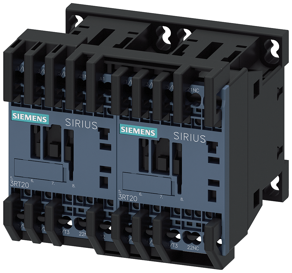Siemens 3RA23158XB302AF0 3RA23 Reversing Contactor Assembly w/ Mechanical & Electrical Interlock, 110 VAC V Coil, 7 A, 0NO-3NC Contact, 3 Poles