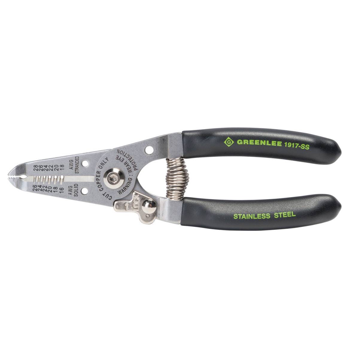 Greenlee® 1917-SS Manual Fixed Hole Wire Stripper With Spring and Lock, 26 to 16 AWG Solid, 28 to 18 AWG Stranded Cable/Wire