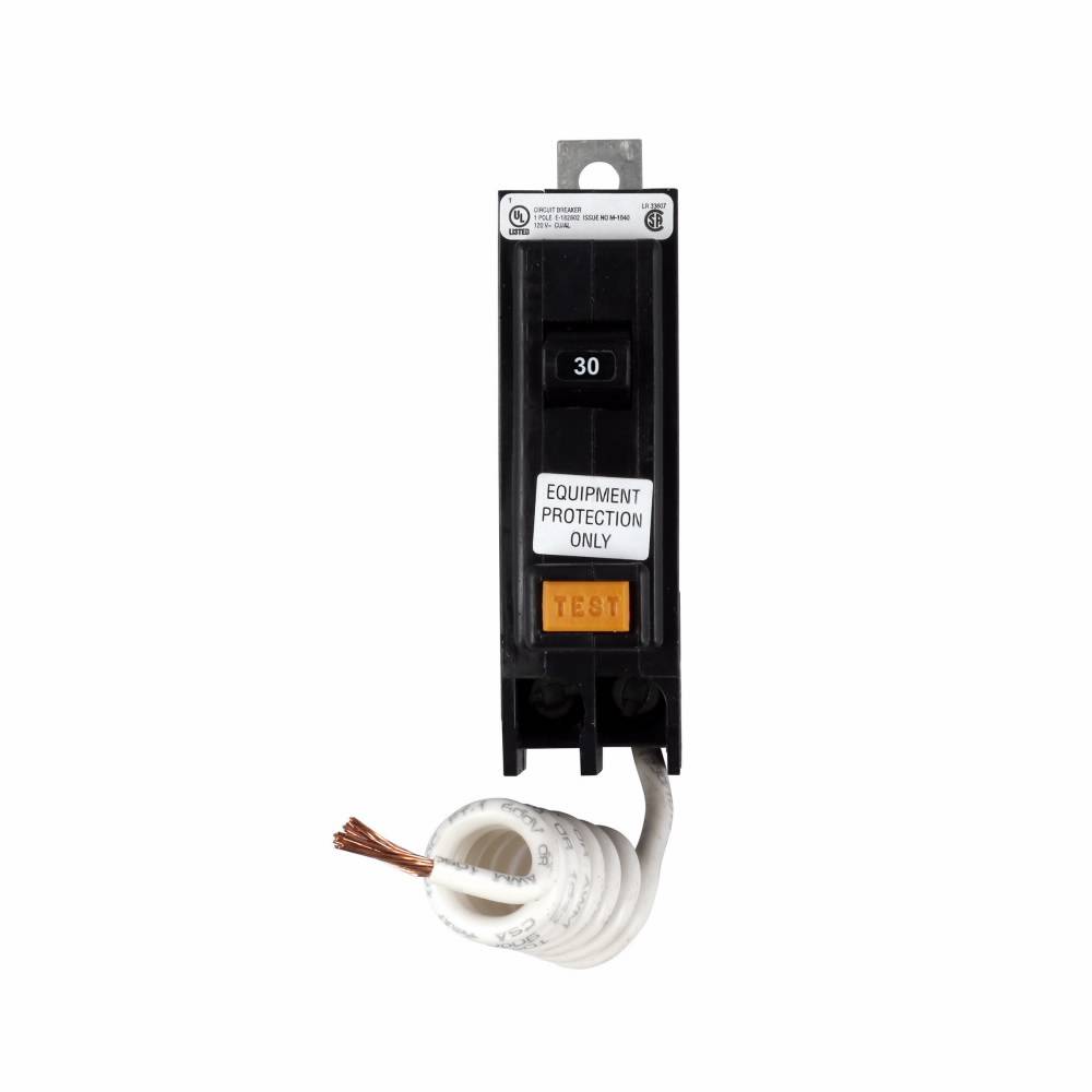 EATON QuickLag® QBGFEP1030 Type QBGFEP Ground Fault Circuit Breaker, 120 VAC, 30 A, 10 kA Interrupt, 1 Poles, Non-Interchangeable Thermal Magnetic Trip