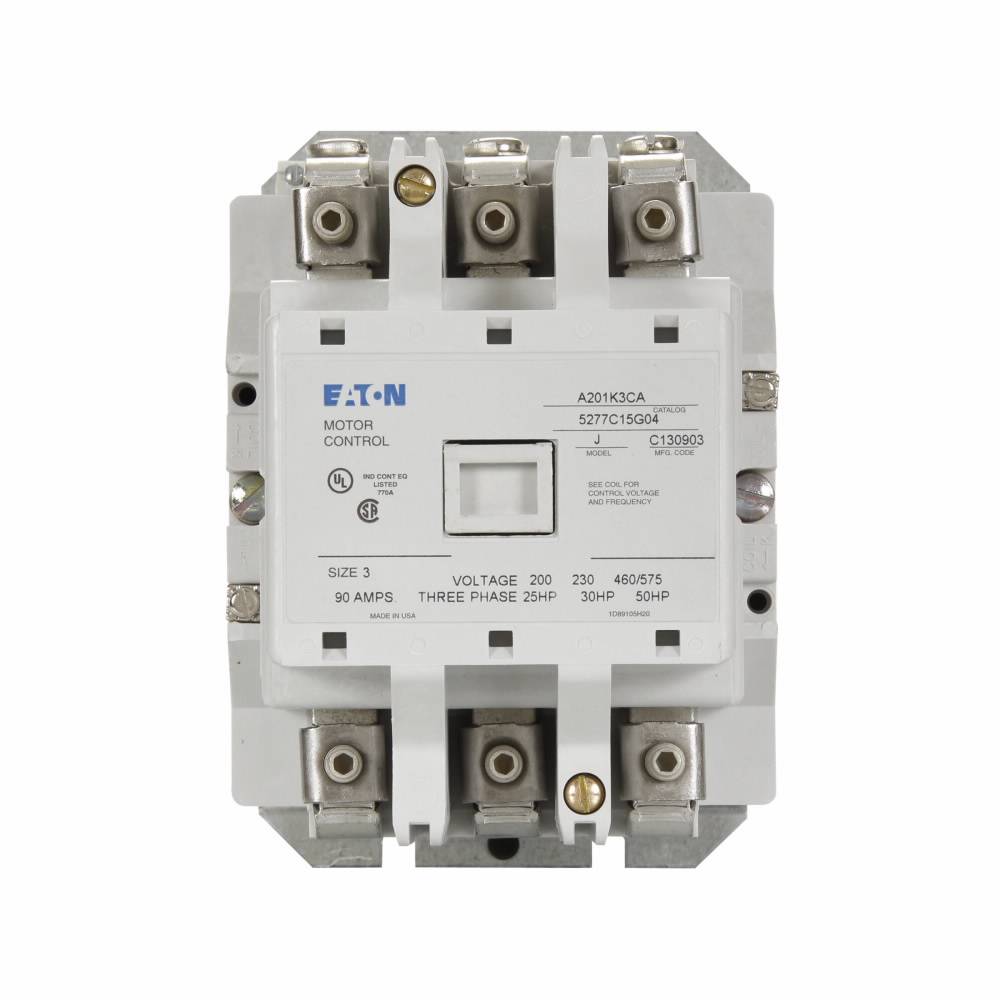 EATON A201K3CB Full Voltage Non-Reversing NEMA Contactor, 208 to 600 VAC V Coil, 90 A, 3 Poles