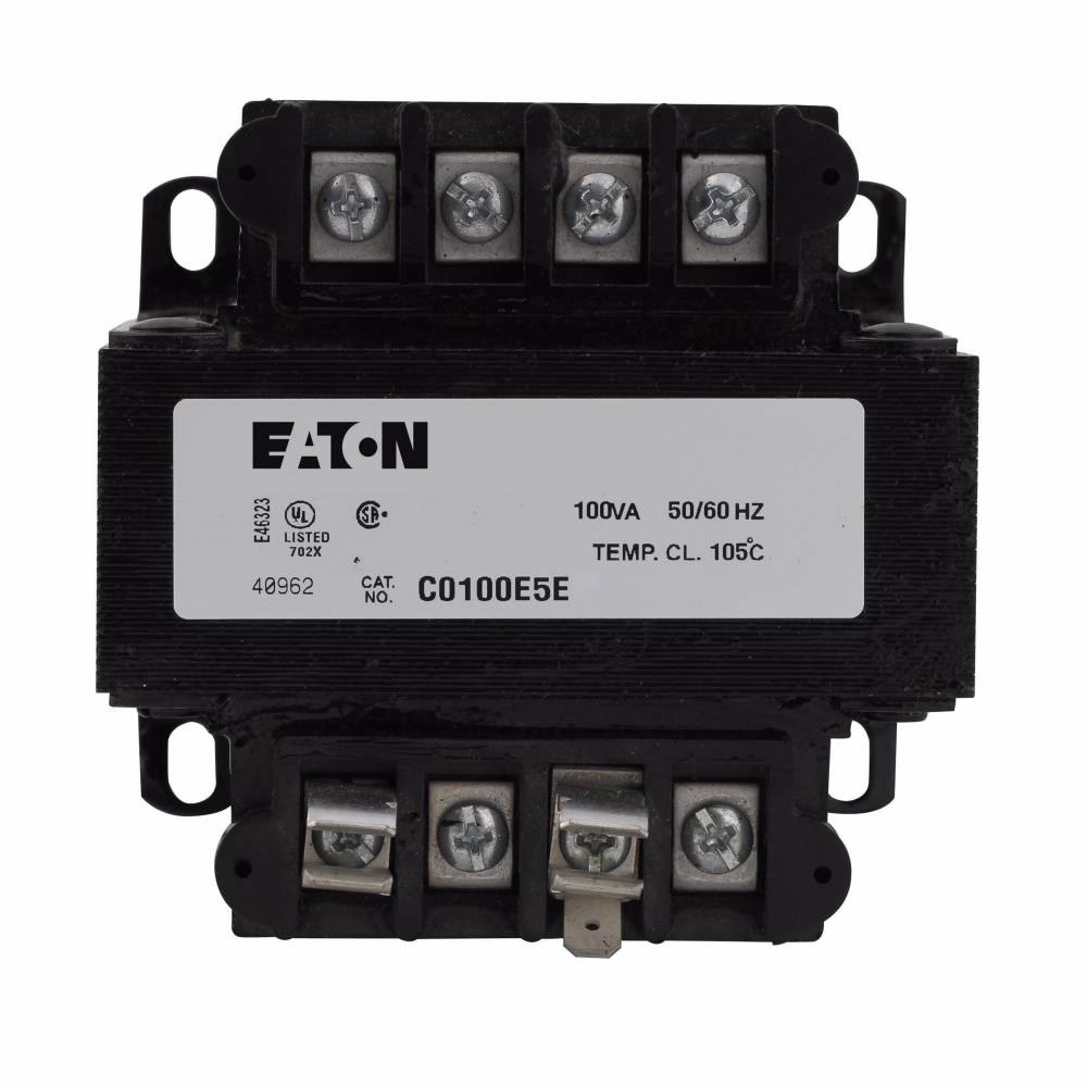 EATON C0100E5E Type MTE Control Transformer With Fuse Clip, 200/220/440, 208/230/460, 240/480 V Primary, 23/110, 24/115, 25/120 V Secondary, 100 VA Power Rating, 50/60 Hz, 1 ph Phase