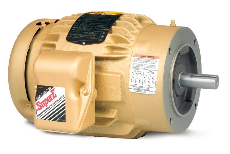 Baldor-Reliance VEM3661T Type 0632M Continuous Duty AC Motor, Totally Enclosed Fan Cooled Enclosure, 3 hp, 208/230/460 VAC, 60 Hz, 3 Phase, 182TC Frame, 1755 rpm Speed, C-Face Footless Mount