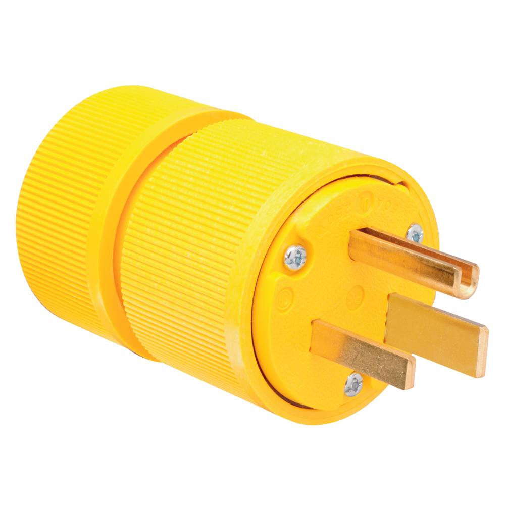 Pass & Seymour® D0651 Gator Grip Straight Blade Plug, 250 VAC, 50 A, 2 Poles, 3 Wires, Yellow