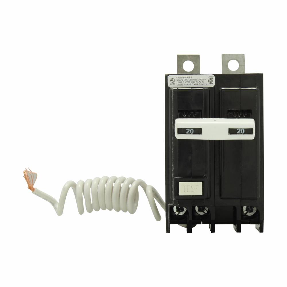 EATON QuickLag™ QBGFT2020 Type QB Ground Fault Self-Test GFCI Circuit Breaker, 120/240 VAC, 20 A, 10 kA Interrupt, 2 Poles, Common/Non-Interchangeable Trip