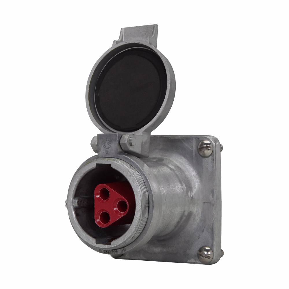 EATON AR642 Grounding Style 2 Heavy Duty Spring Door Pin and Sleeve Receptacle Housing, 600 VAC/250 VDC, 60 A, 4 Poles, 3 Wires, Cast Aluminum