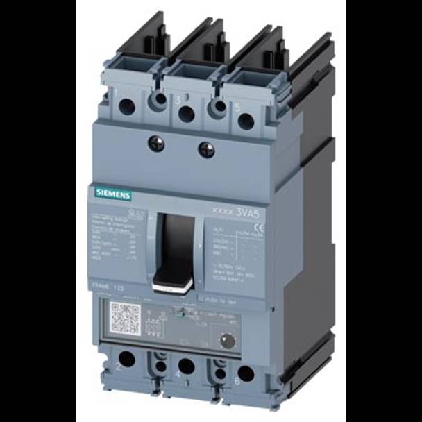 Siemens 3VA5140-4EC31-0AA0 Molded Case Circuit Breaker, 690 VAC/500 VDC, 125 A, 25 kA Interrupt, 3 Poles, Thermal/Magnetic Trip