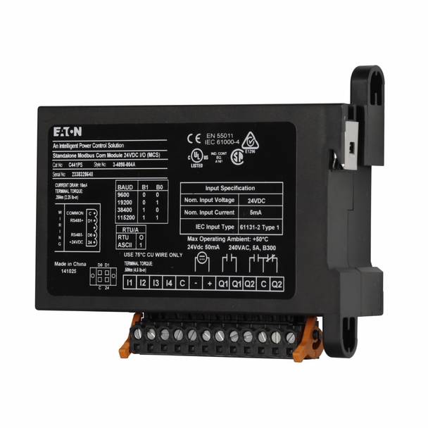 EATON C441PS-ADC 4-Input 2-Output Communication Module Kit, For Use With C441/C440 Motor Insight Motor Protection Relays and S611/S811 Soft Starters, 24 VDC, DIN Rail Mount