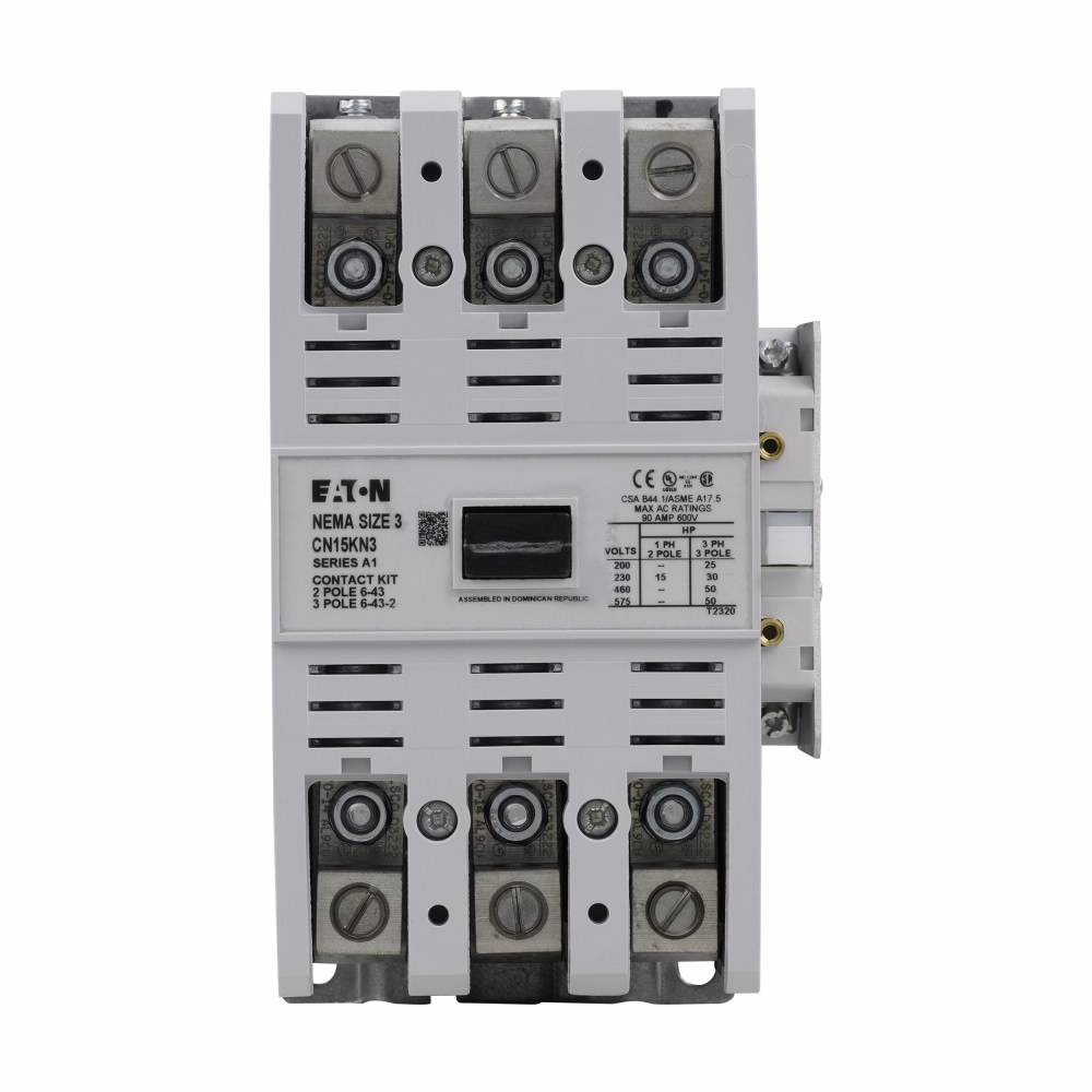 EATON CN15KN3A Freedom 3-Phase K-Frame Non-Reversing NEMA Contactor With Steel Mounting Plate, 110/120 VAC V Coil, 90 A, 1NO Contact, 3 Poles