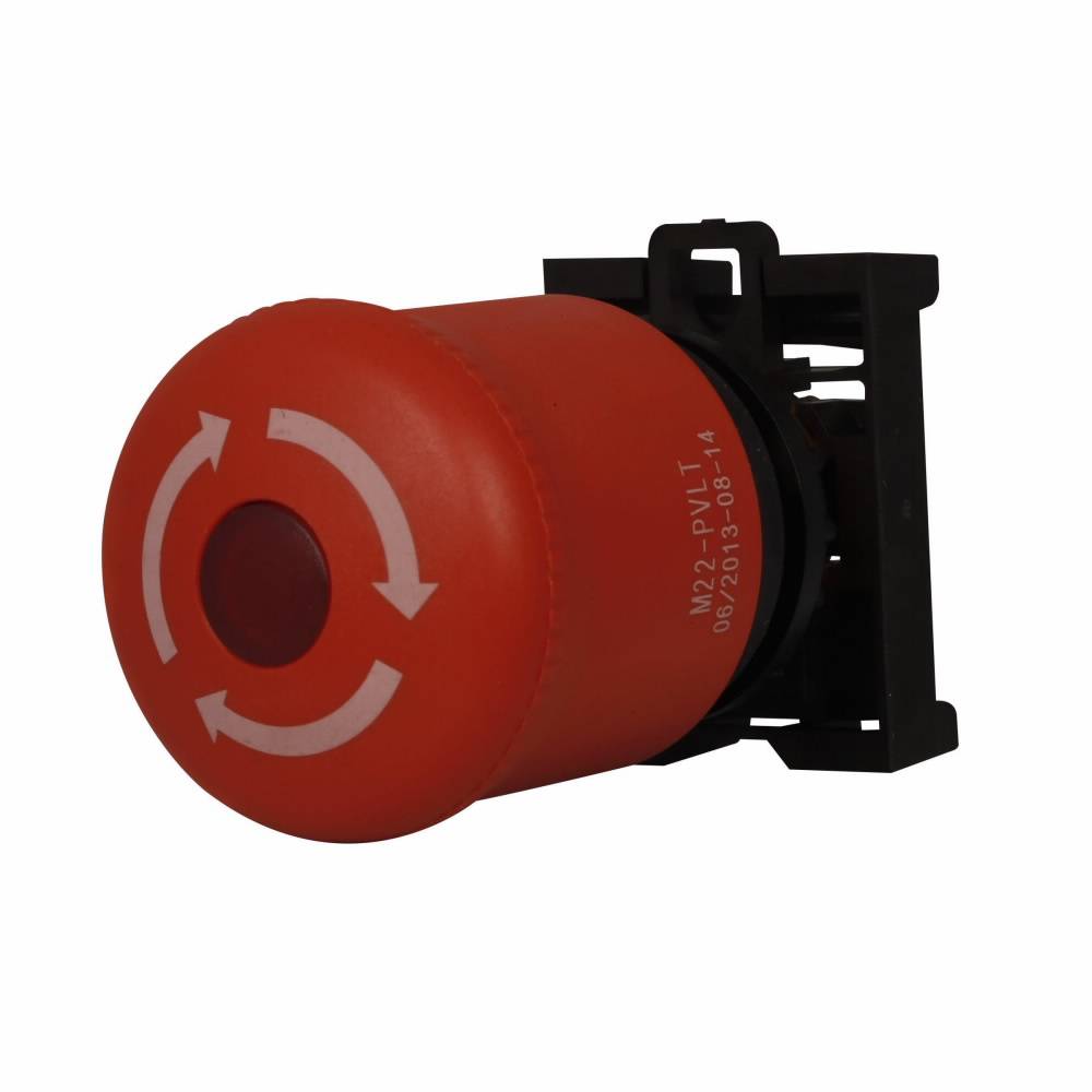 EATON RMQ-Titan® M22-PVLT-K01-R Illuminated Emergency Stop Switch, 22.5 mm, 1NC Contact, Twist-Release Knob Operator, Red