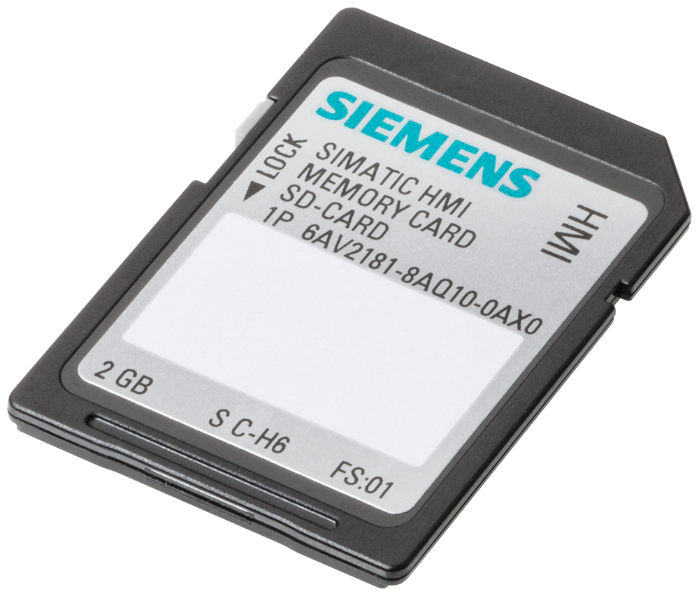 Siemens 6AV68810AQ100AA0 Secure Digital Card SD Memory Card, 2 GB Memory, 1.6 Mbps Reading/1.6 Mbps Writing, Plastic