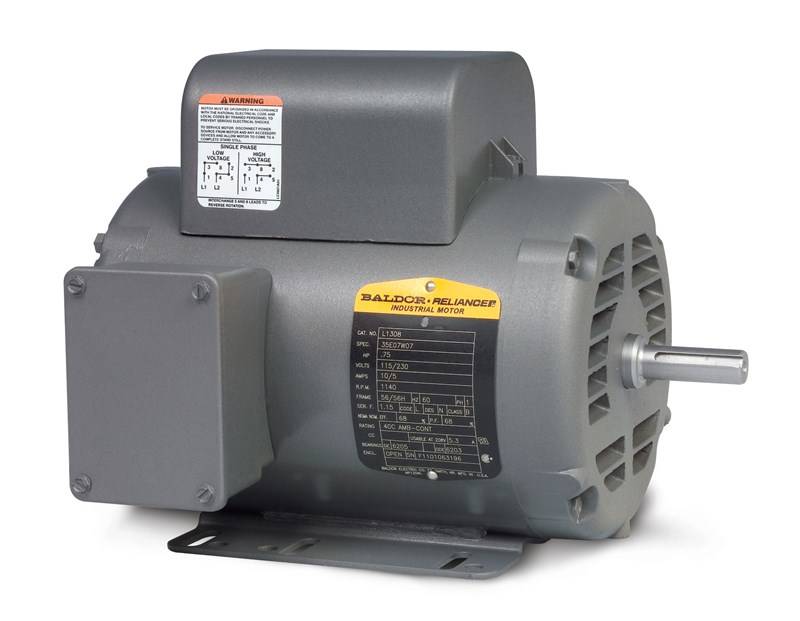 Baldor-Reliance L1410T Type 3640LC Continuous Duty AC Motor, Open/NEMA L Enclosure, 5 hp, 208/230 VAC, 60 Hz, 1 Phase, 184T Frame, 1725 rpm Speed, F1/Foot Rigid Mount