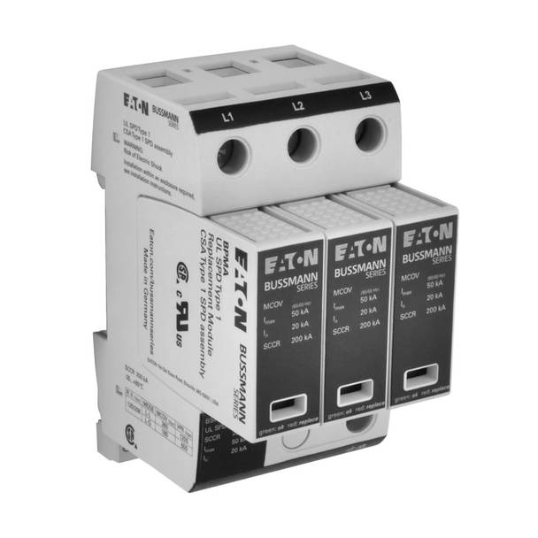 EATON BSPMA3480WYGR BSPMA Series Surge Arrestor Protection Device, Electrical Ratings: 277/480 V, 50/60 Hz, 3 Poles, 200 kA Short Circuit, 3 ph Phase