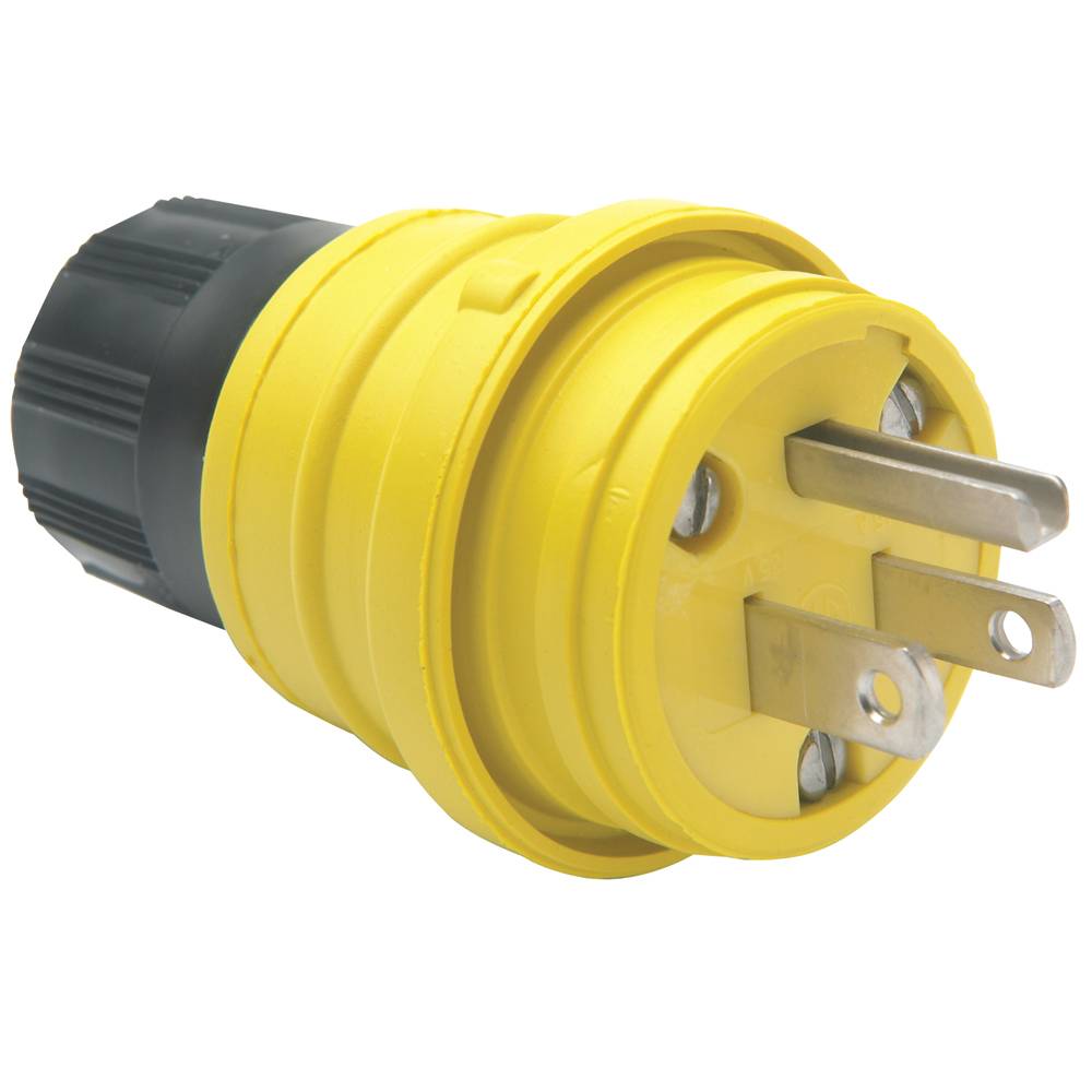 Pass & Seymour® 14W47 Watertight Straight Blade Plug, 125 VAC, 15 A, 2 Poles, 3 Wires, Yellow