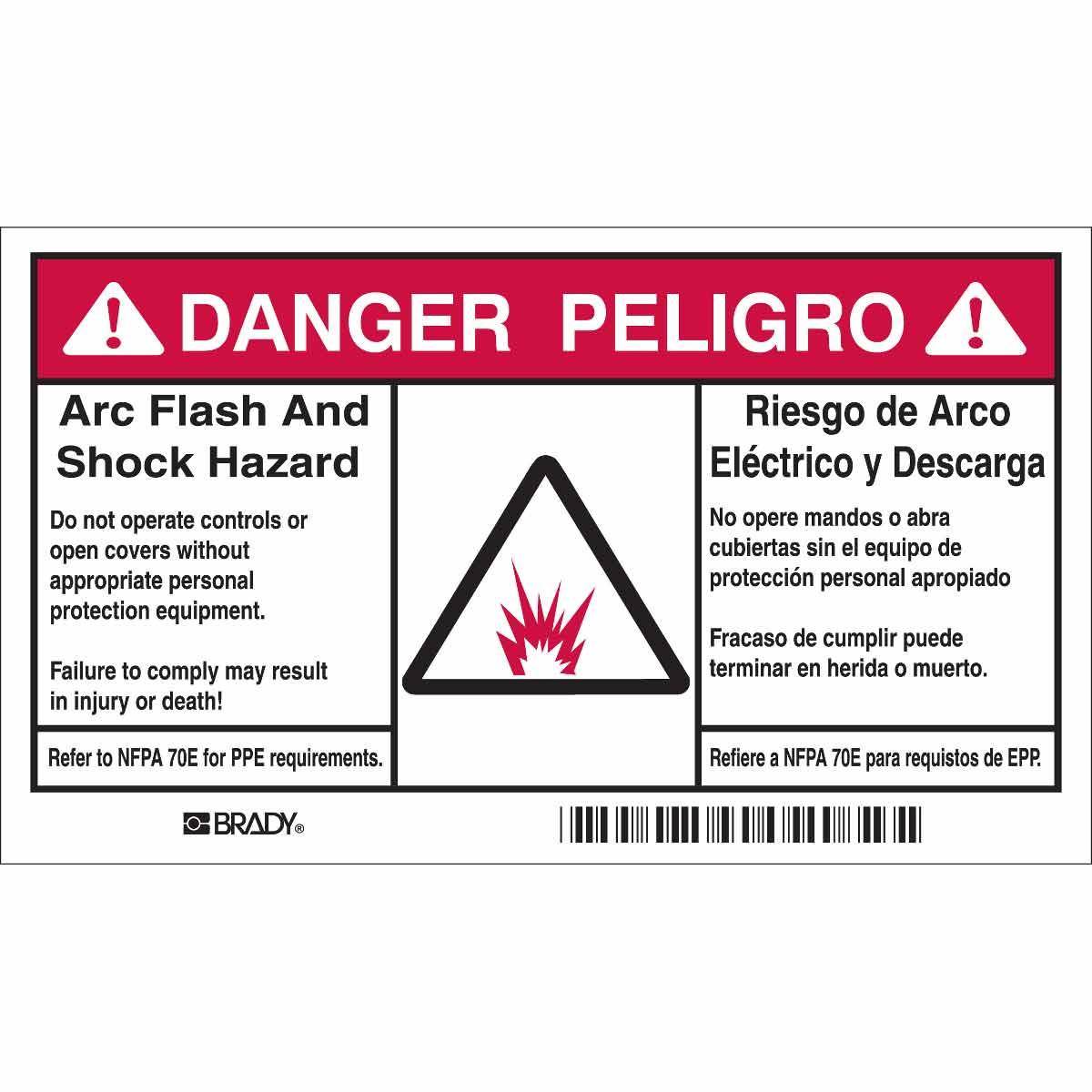 Brady® 101955 Laminated Non-Reflective Rectangular Self-Adhesive Arc Flash Protection Label, 6 in W, Black/Red on White, B-302 Polyester, 5 per Pack Labels