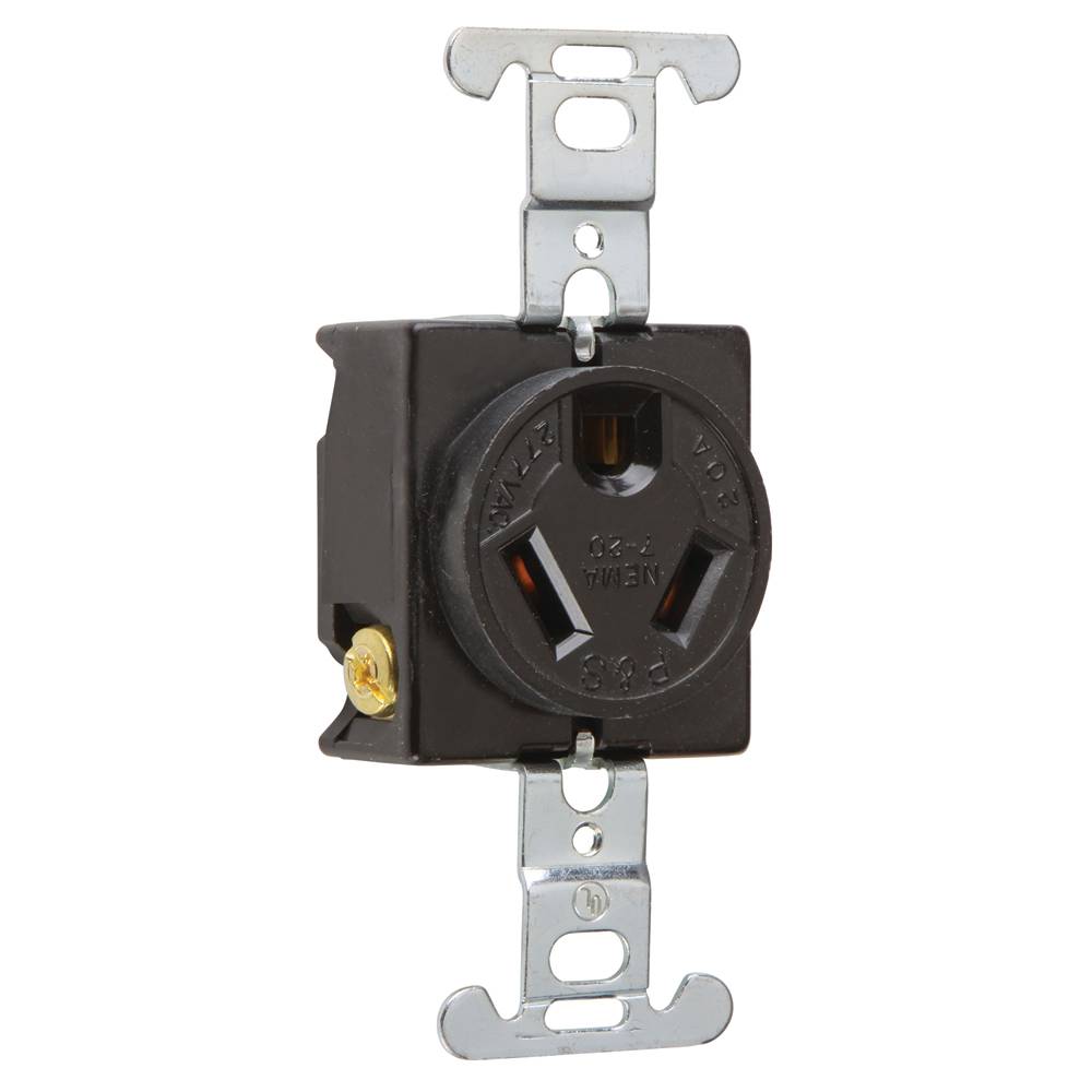 Pass & Seymour® 7621 Non-Grounding Single Straight Blade Receptacle, 120/277 VAC, 20 A, 1 Poles, 3 Wires, Brown