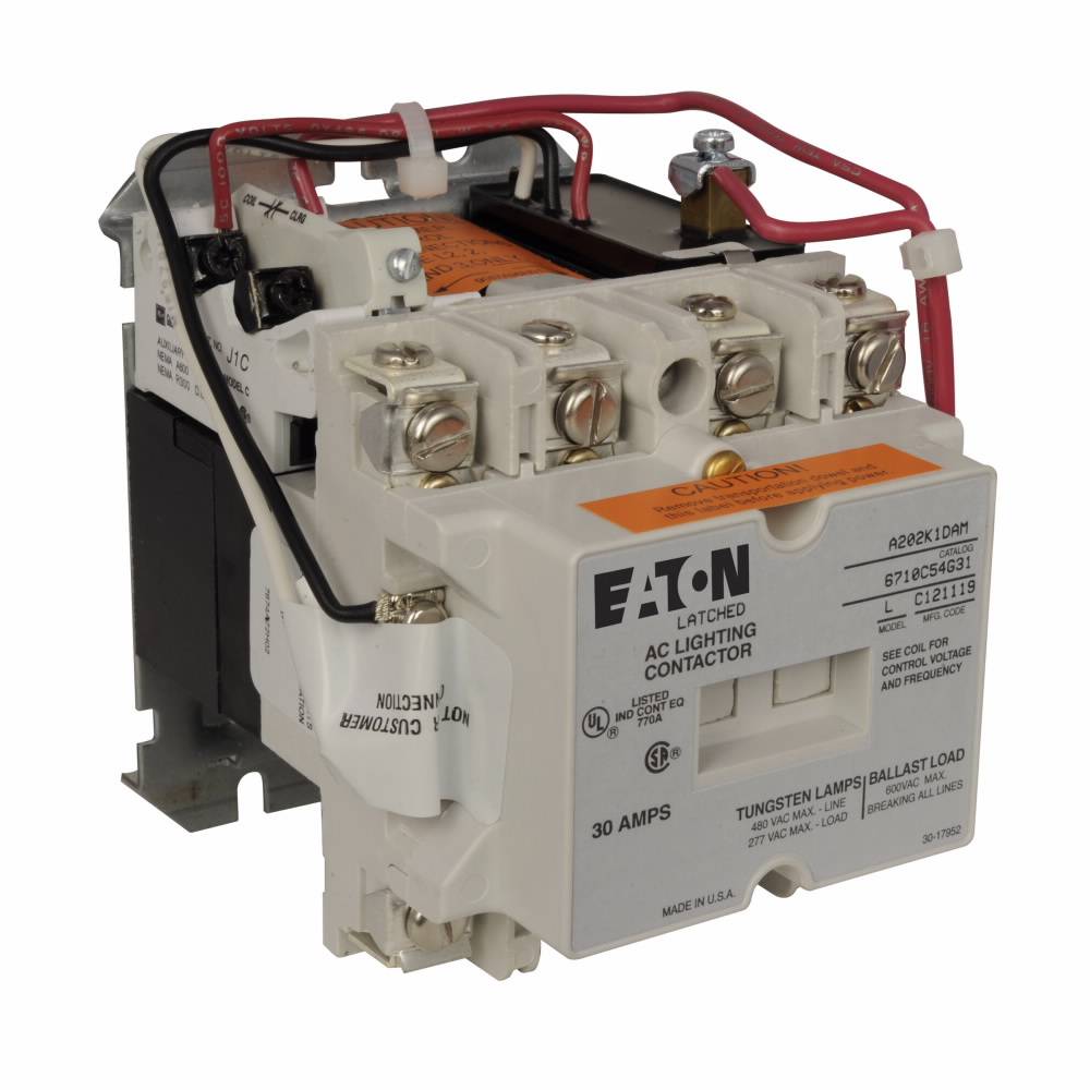 EATON A202K1C7M Magnetically Latched Lighting Contactor, 347 VAC V Coil, 3 Poles