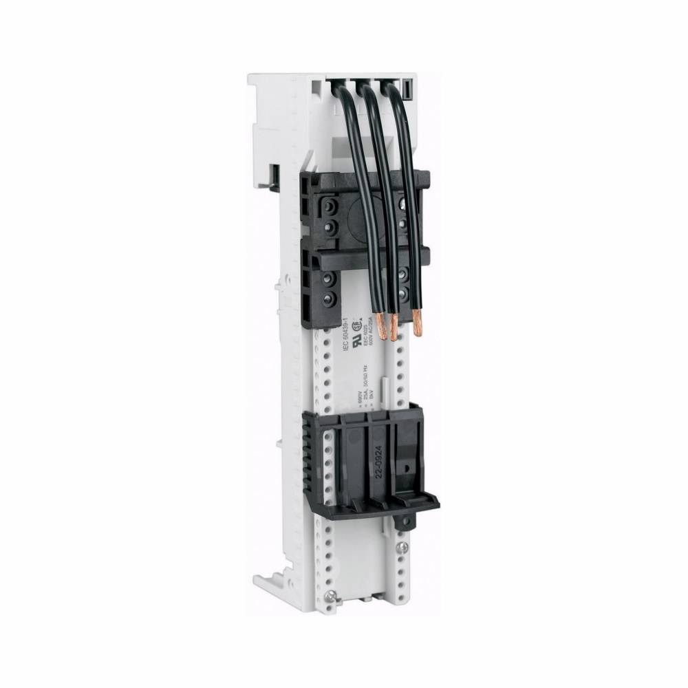 EATON BBA0-25 Busbar Adapter, 690 VAC, 25 A, -25 to 55 deg C Operating Temperature, 3-Pole, 12 AWG Terminal Capacity, For Use With PKZ0, PKE Motor Protective Circuit Breakers, 5 and 10 mm THK Busbar System, DOL Starter