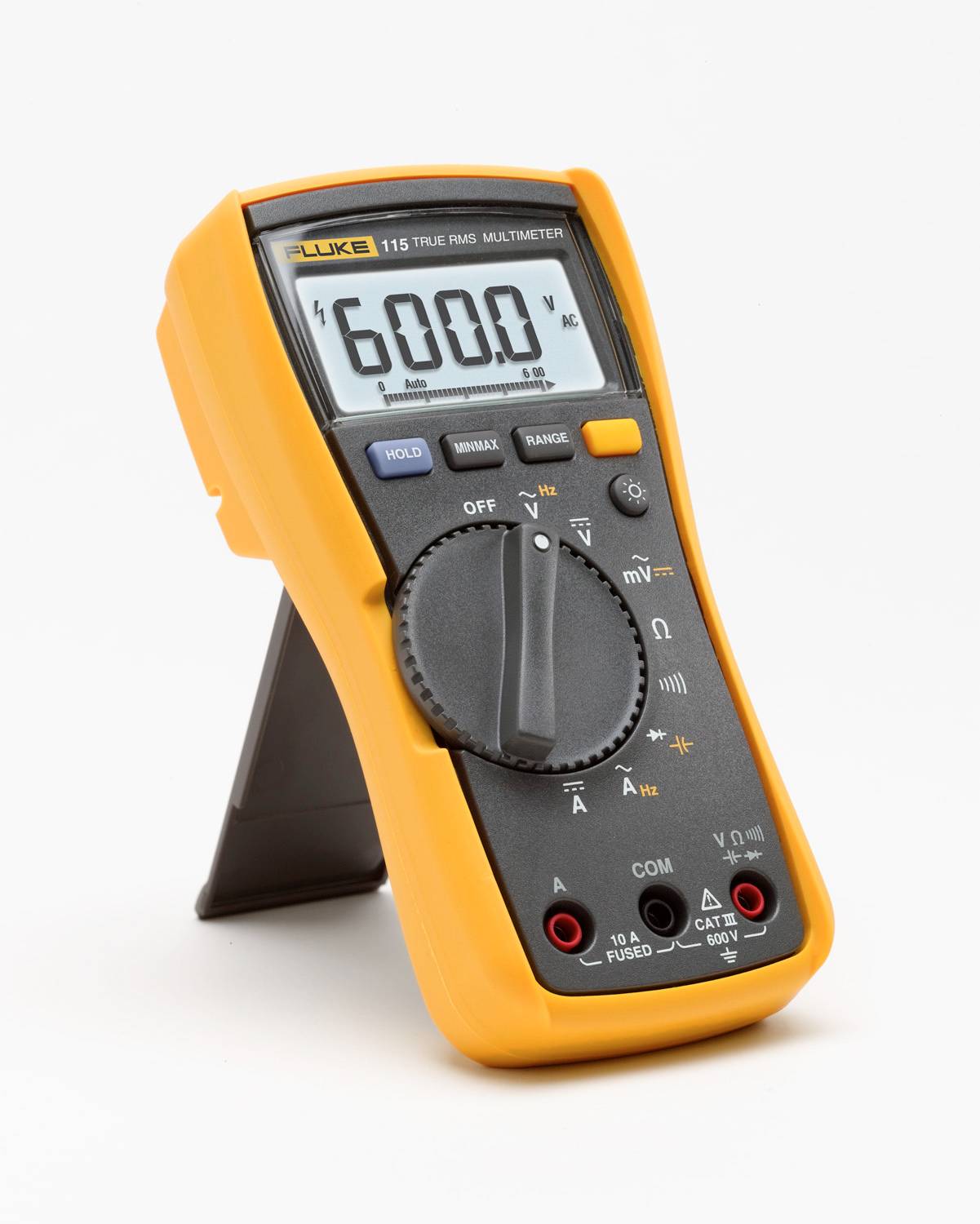 Fluke® FLUKE-115 Digital Multimeter, 600 VDC/VAC, 10 A, 40 MOhm Measuring, 600 VAC/VDC, 10 A, 0.1 Ohm to 40 MOhm, Digital Display