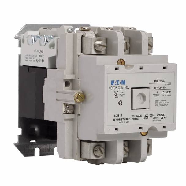 EATON A201K2CA Full Voltage Non-Reversing NEMA Contactor, 110/120 VAC V Coil, 45 A, 1NO Contact, 3 Poles