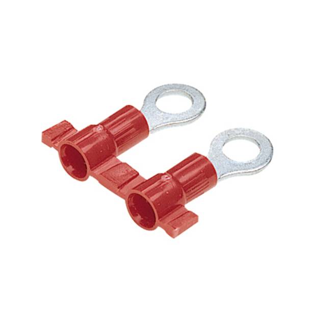 Panduit® Reel Smart™ PV18-14RB-3K Type PV-RB Ring Terminal, 18 AWG Conductor, 1.06 in L, Brazed Seam/Funnel Entry/Insulation Support/Internal Serration Barrel, Copper, Red