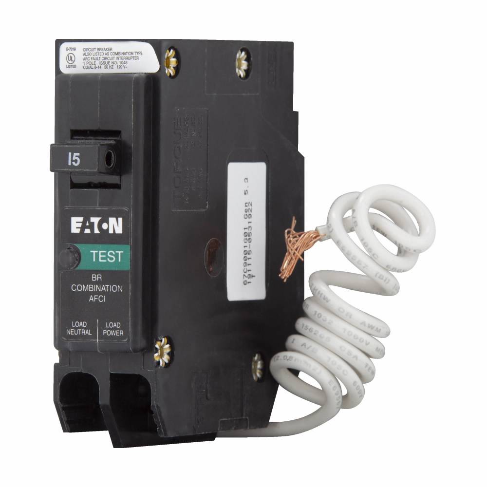 EATON BRN115AF Type BR Arc Fault Circuit Interrupter, 120 VAC, 15 A, 10 kA Interrupt, 1 Poles