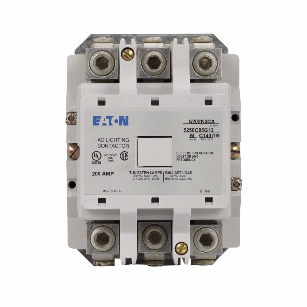 EATON A202K4CA Magnetically Held Lighting Contactor, 110/120 VAC Coil, 3 Poles