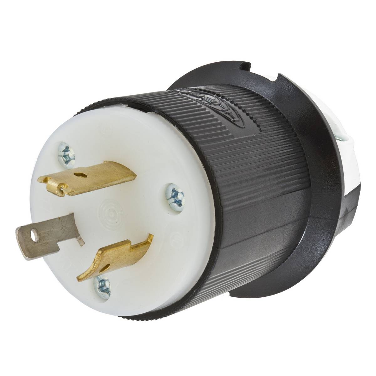 Wiring Device-Kellems Twist-Lock® Insulgrip® HBL3721 1-Phase Grounding Cord Mount Locking Plug, 347 VAC, 20 A, 2 Poles, 3 Wires, Black/White