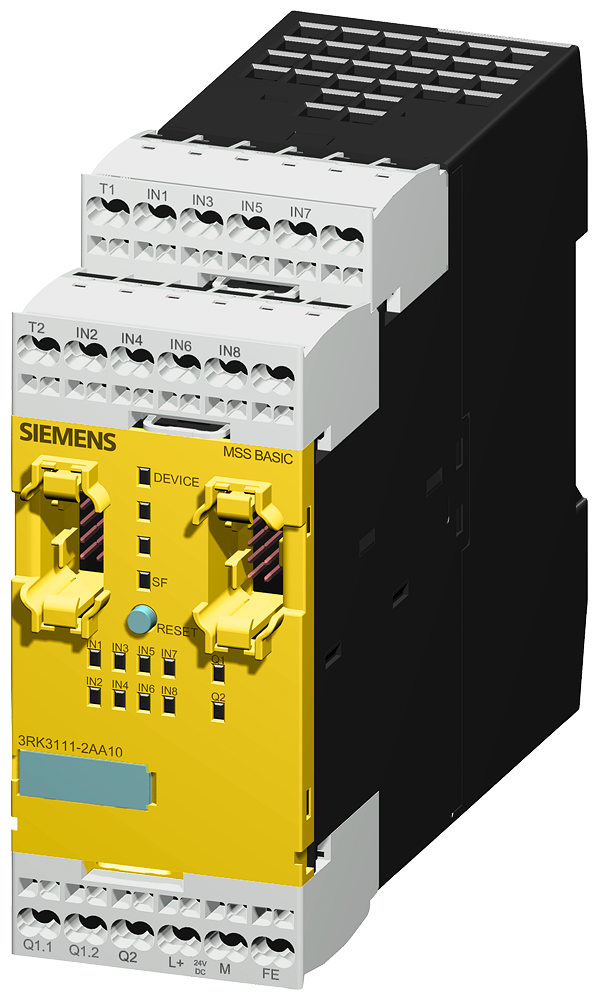 Siemens 3RK3111-2AA10 Safety Basic System Central Module, 8 Inputs, 2 Outputs, 1 kV Signal Range