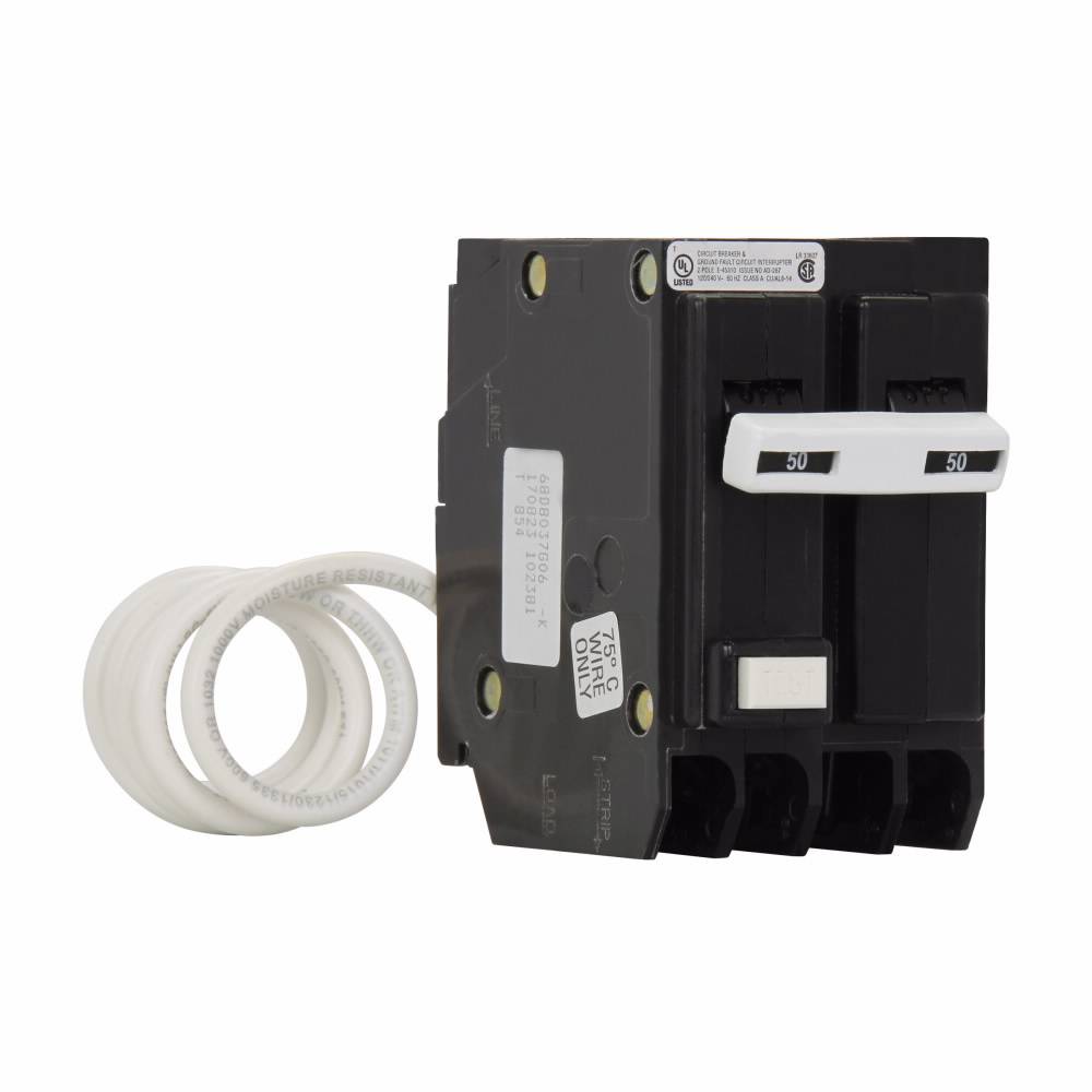 EATON GFTCB220 Type GFTCB Ground Fault Circuit Breaker, 120/240 VAC, 20 A, 10 kA Interrupt, 2 Poles, Common Trip