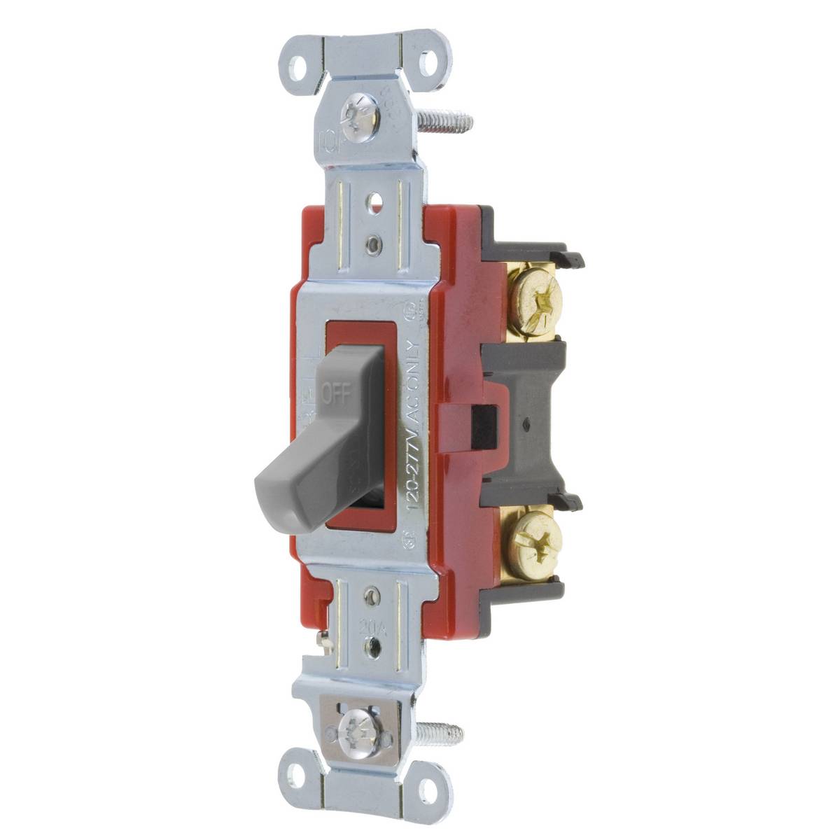 Wiring Device-Kellems Hubbell-PRO™ 1222GY 2-Position Heavy Duty Standard Toggle Switch, 120 to 277 VAC, 20 A, 5540 W Power Rating, 2-Position Contact