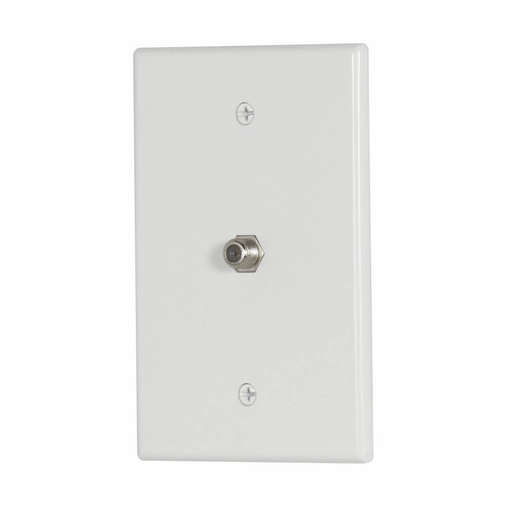 EATON MediaSync™ Eaton Wiring Devices 2072W Medium Size Coax/F-Connector Wallplate With Type F Coaxial Adapter, 1 Gangs, 4.87 in L x 3.12 in W, Thermoplastic, Flush Mount
