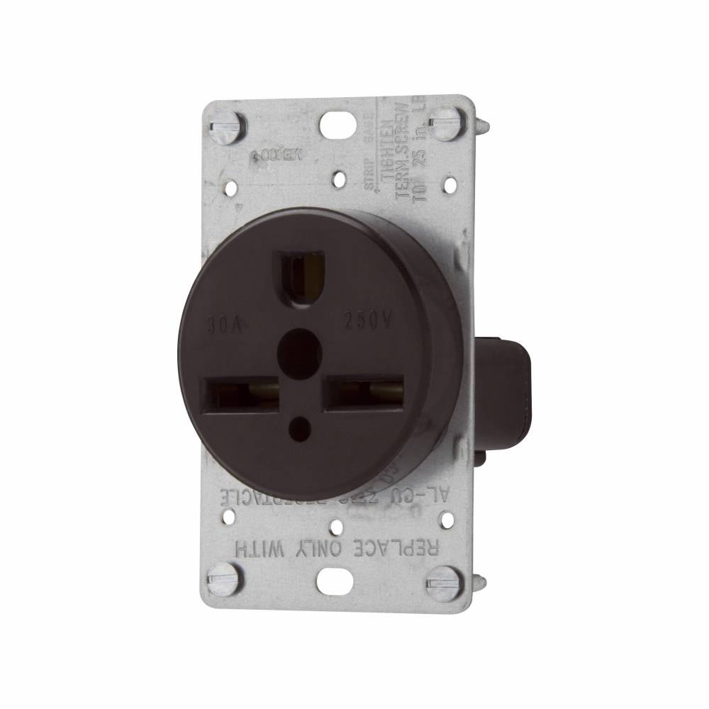 EATON Arrow Hart™ Eaton Wiring Devices 1234-BOX Single Straight Blade Receptacle, 250 VAC, 30 A, 2 Poles, 3 Wires, Black