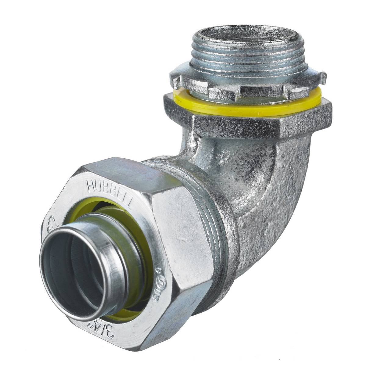 Wiring Device-Kellems H0759 Non-Insulated Male Metallic Liquidtight Connector, 3/4 in Trade, 90 deg, Steel, Zinc Plated