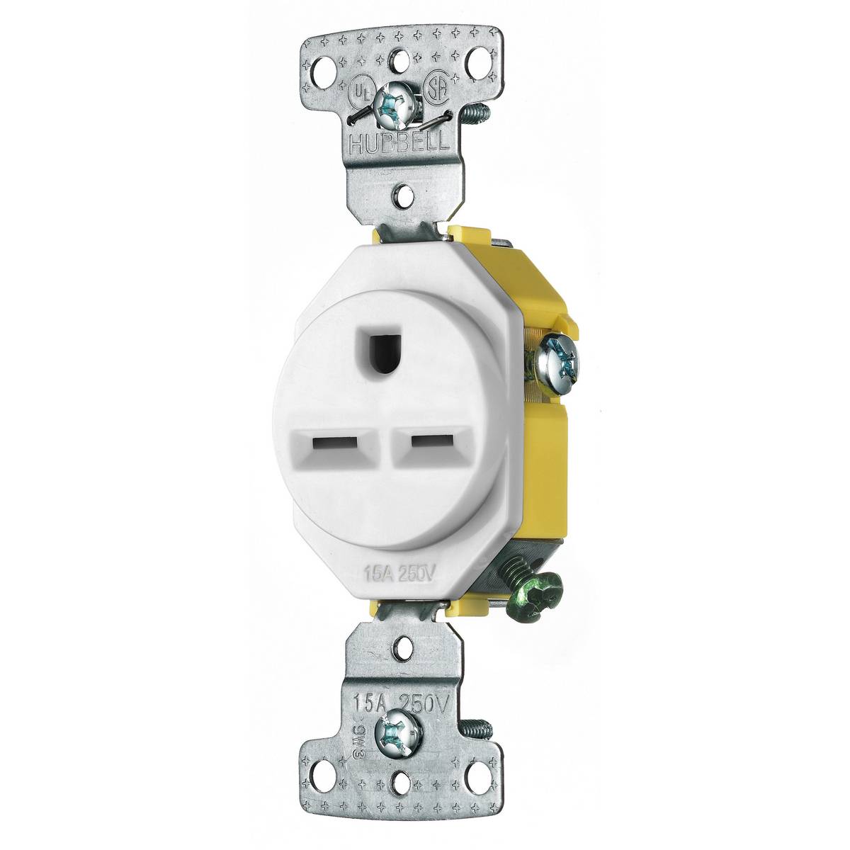 Wiring Device-Kellems tradeSELECT® RR155W 1-Phase Single Self-Grounding Standard Screw Mount Straight Blade Receptacle, 250 VAC, 15 A, 2 Poles, 3 Wires, White