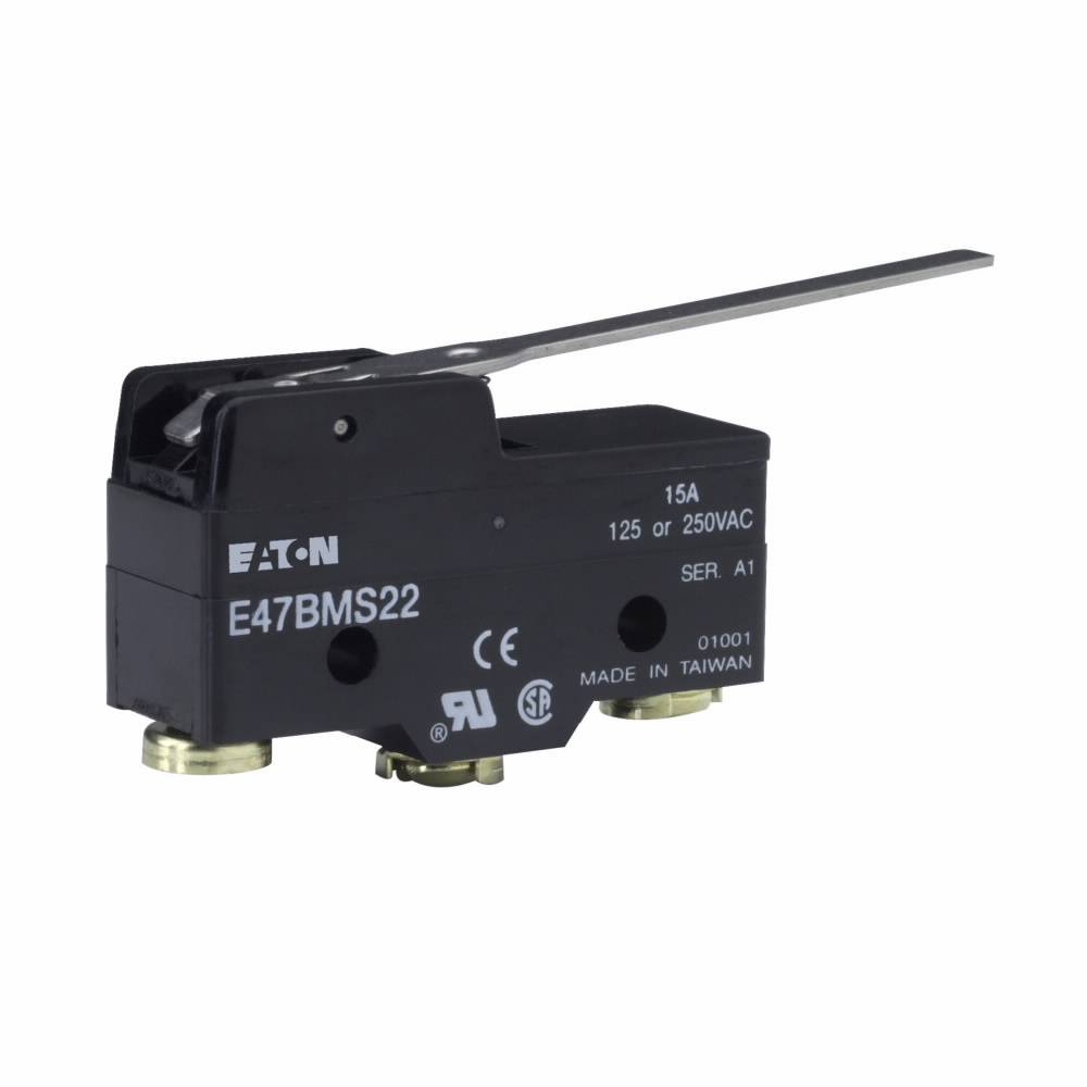 EATON E47BMS22 Basic Precision Limit Switch, 250 VAC, 30 VDC, 6/15 A, Straight Lever Actuator, SPDT Form C Contact, 1 Poles