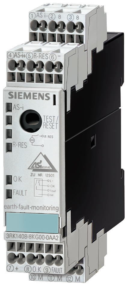 Siemens 3RK1408-8KG00-0AA2 Ground Fault Detection Module, 1 Inputs, 2 Outputs, 1.5 to 6 mA, 10 VAC Signal Range