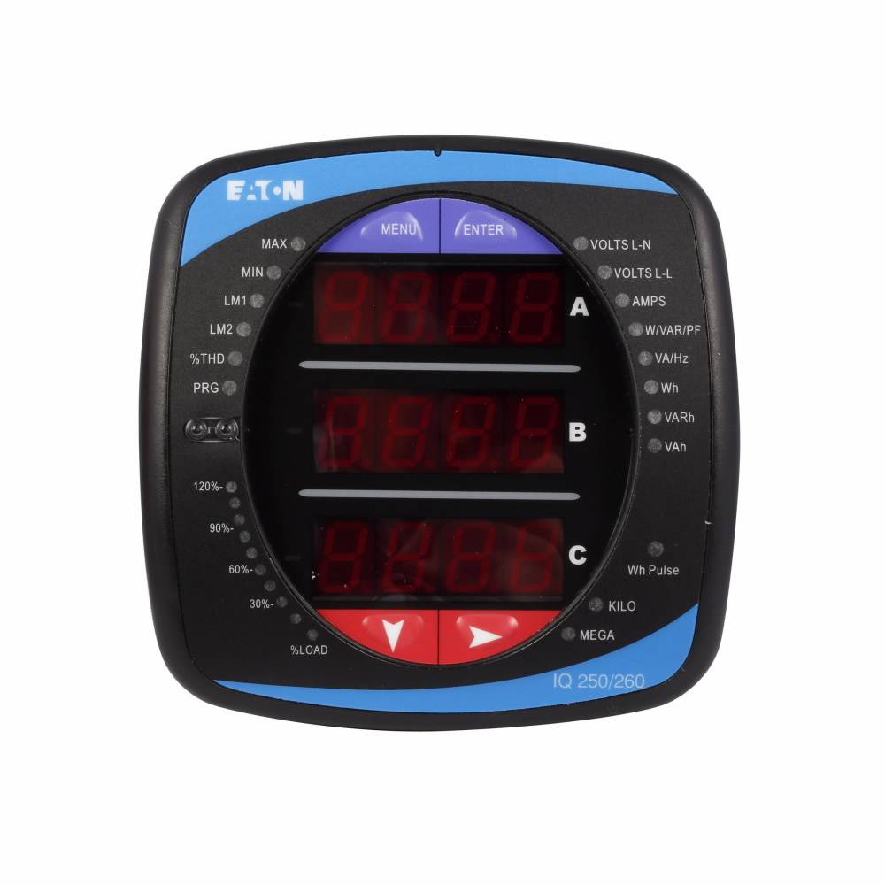 EATON IQ260MA65400 Electronic Power Quality Meter With Integral Display, 24 to 48 VDC, 5 A, LED Display, Modbus RTU/ASCII/RS485 KYZ Output/DNP 3.0 Communication
