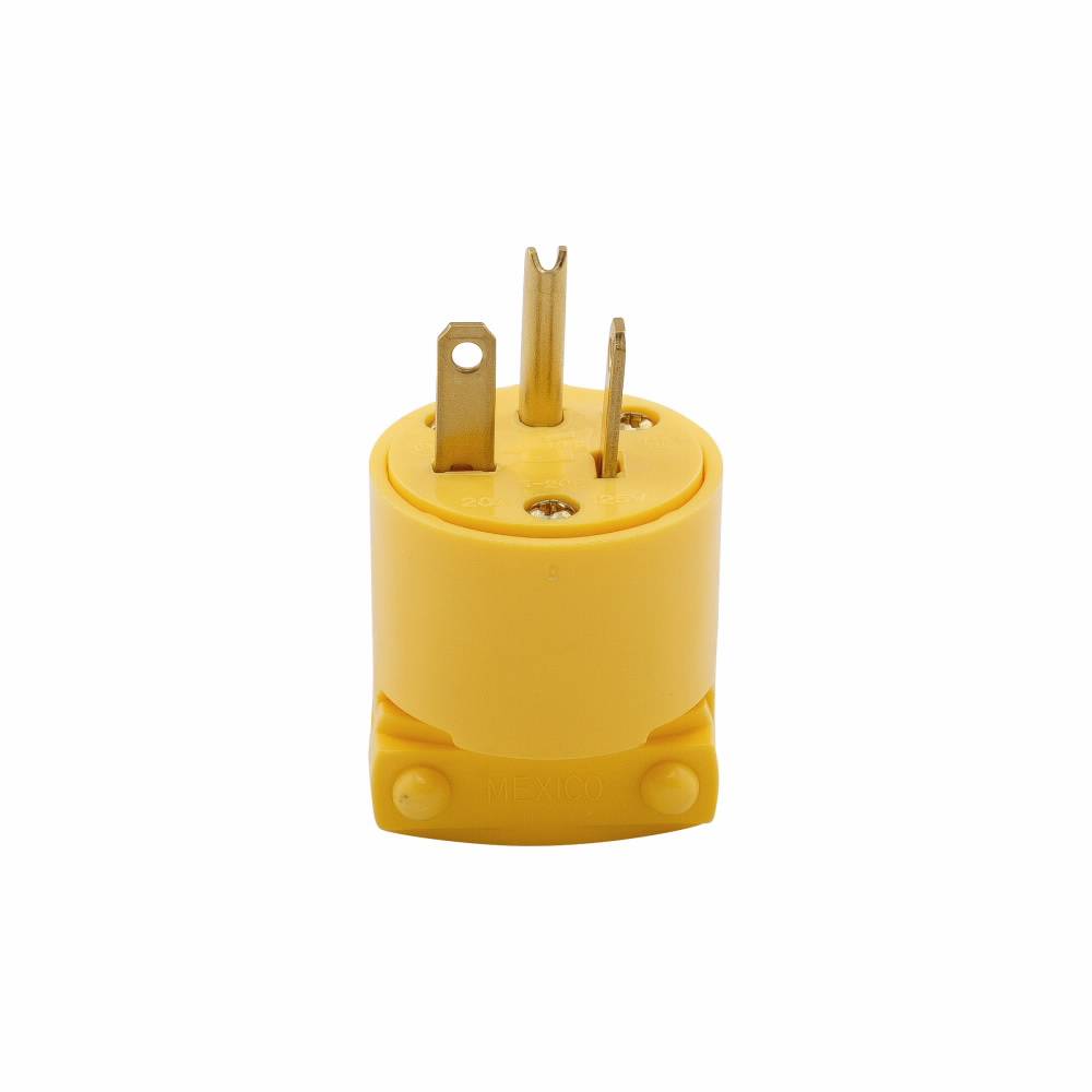 EATON Arrow Hart™ Eaton Wiring Devices 4409-BOX Grounding Straight Blade Plug, 250 VAC, 20 A, 2 Poles, 3 Wires, Yellow
